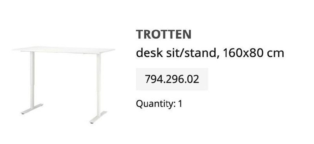 Стол IKEA TROTTEN с подъёмным механизмом, 160×80 см