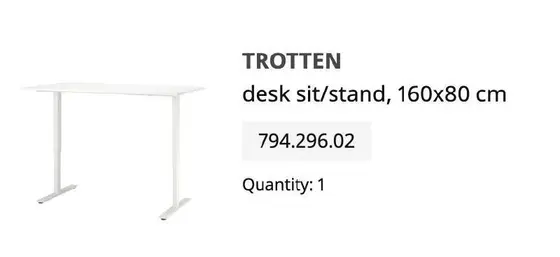 Стол IKEA TROTTEN с подъёмным механизмом, 160×80 см