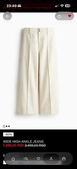 Джинсы H&M Wide High Ankle, кремовые, размер 42