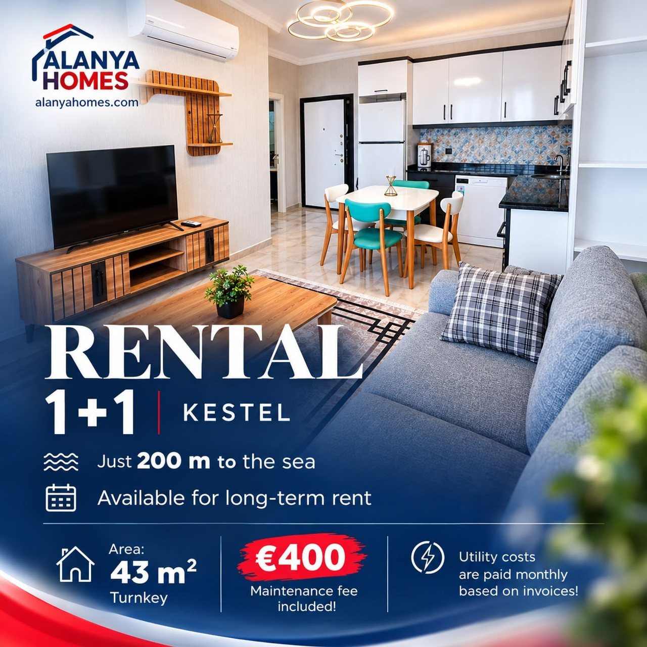 Квартира 1+1, 43 м²