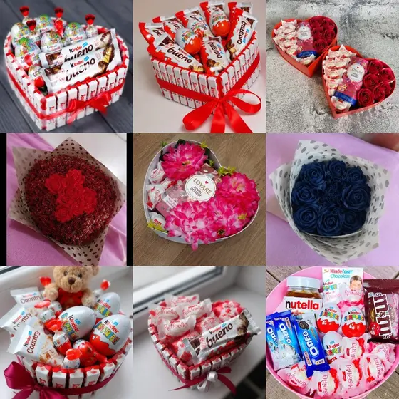 Букеты и конфетные коробочки