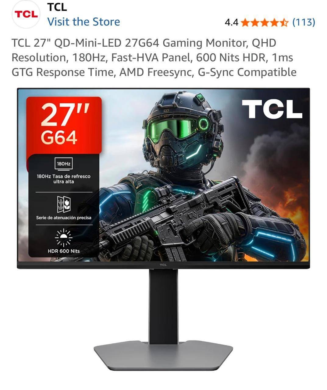 Игровой монитор TCL 27G64, 27″ QHD, 180 Гц