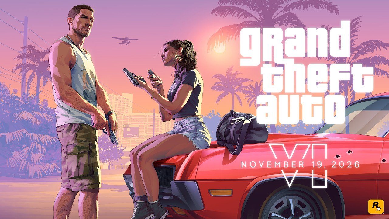 Кадр из трейлера Grand Theft Auto VI с изображением двух главных героев на фоне города